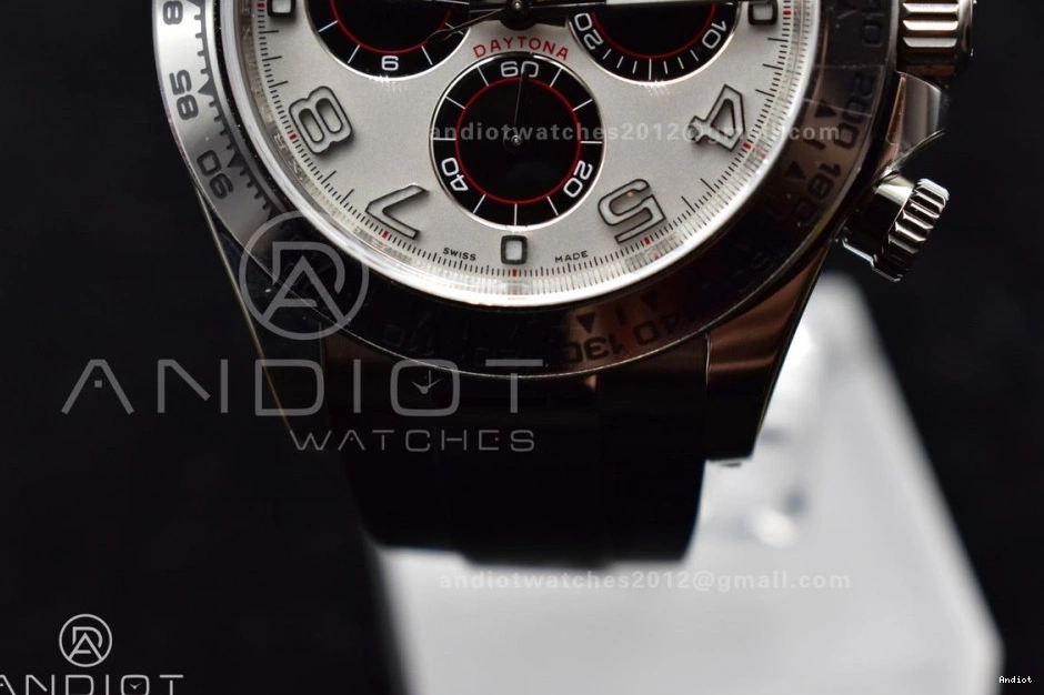 Strap 1:1 904L Dial Clean V2 Silver Edition on Case SA4130 Rubber Best Black Daytona SS 116519 0427